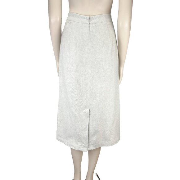 FRANK & OAK Cotton Linen Midi Office Minimalist Academia Pale Gray Skirt s XS - Picture 2 of 9